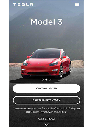 Tesla mobile-first site