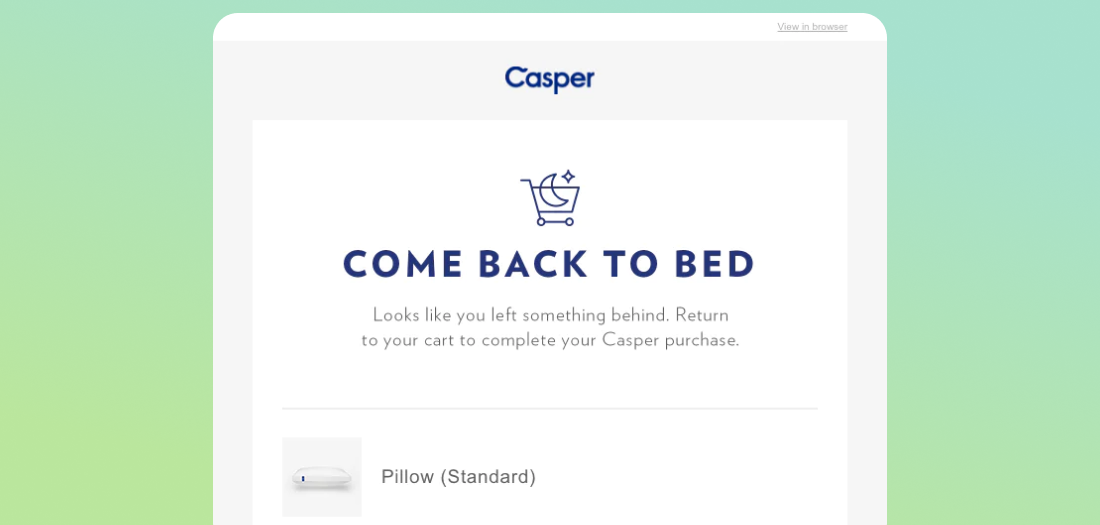 Casper 的購物車遺棄電子郵件，提醒顧客完成結帳